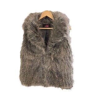 Jack BB Dakota faux fur vest fuzzy soft porcupine style grey black M punk glam